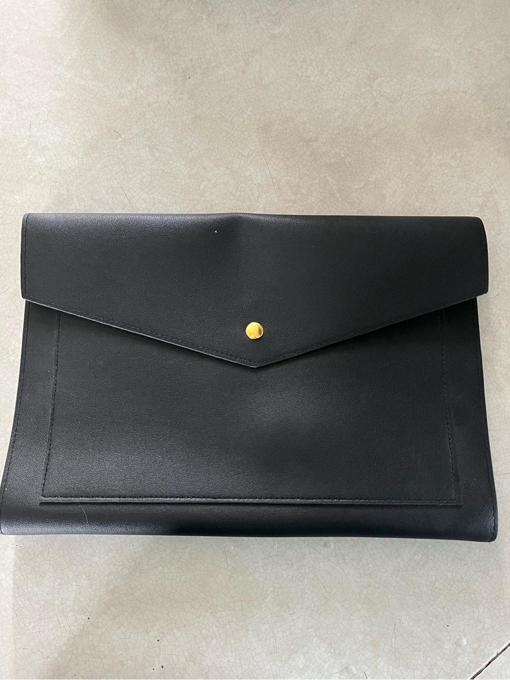 Black Leather Envelope Portfolio with Gold Snap Closure